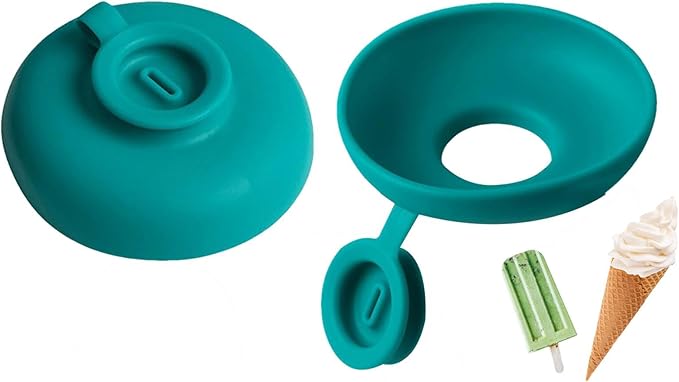 Blue silicone holder shown from both sides with cone and ice pop examples