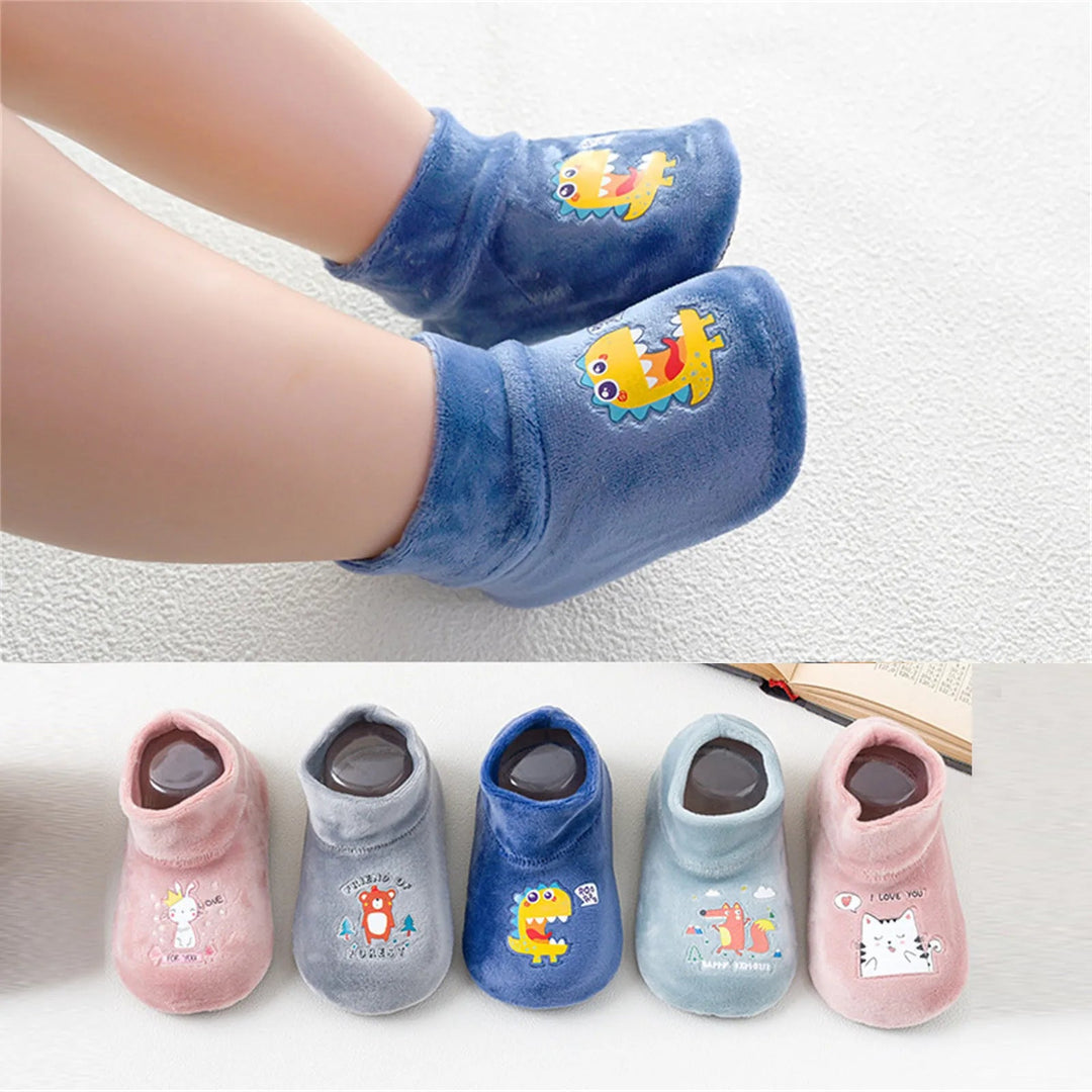 Blue sock shoes worn on a child&