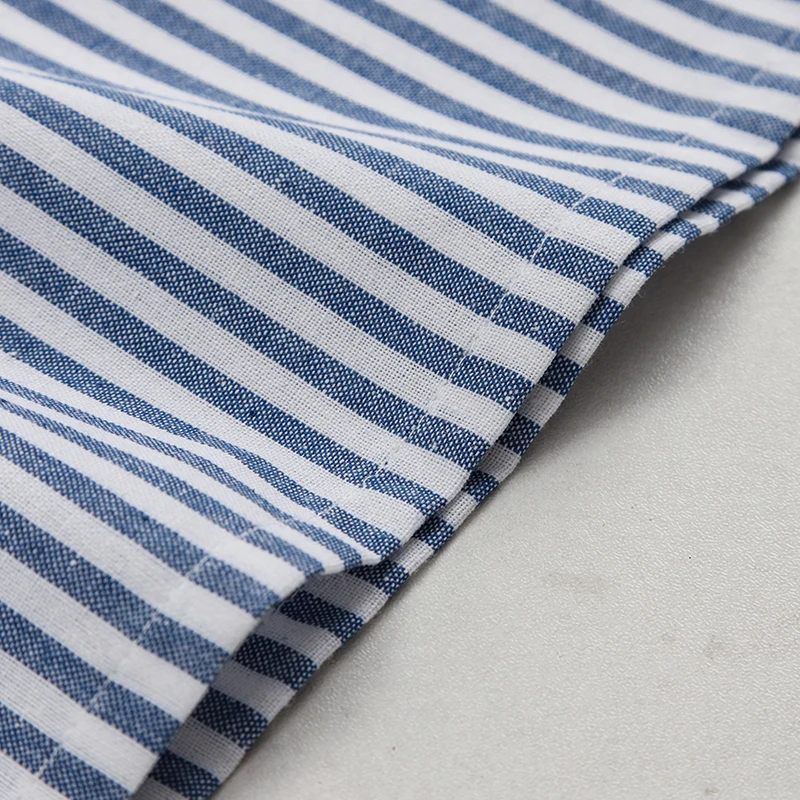 Close-up of the blue striped shirt&