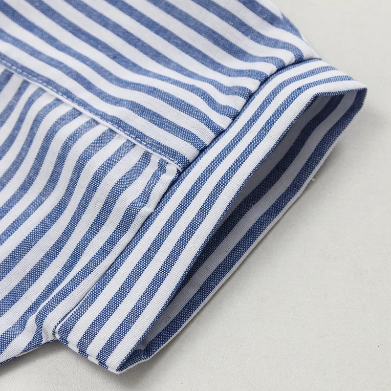 Close-up of the blue striped shirt&