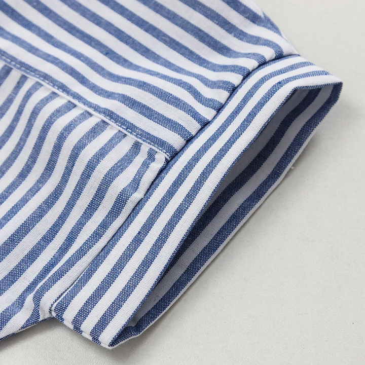 Close-up of the blue striped shirt&