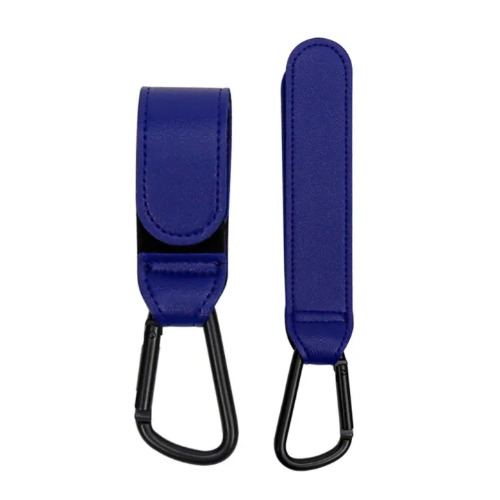 Blue stroller hooks with folded and extended straps