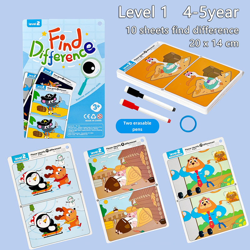 Blue 10-sheet set for ages 4–5 with two wipe-clean markers, a blue ring, and illustrated cards
