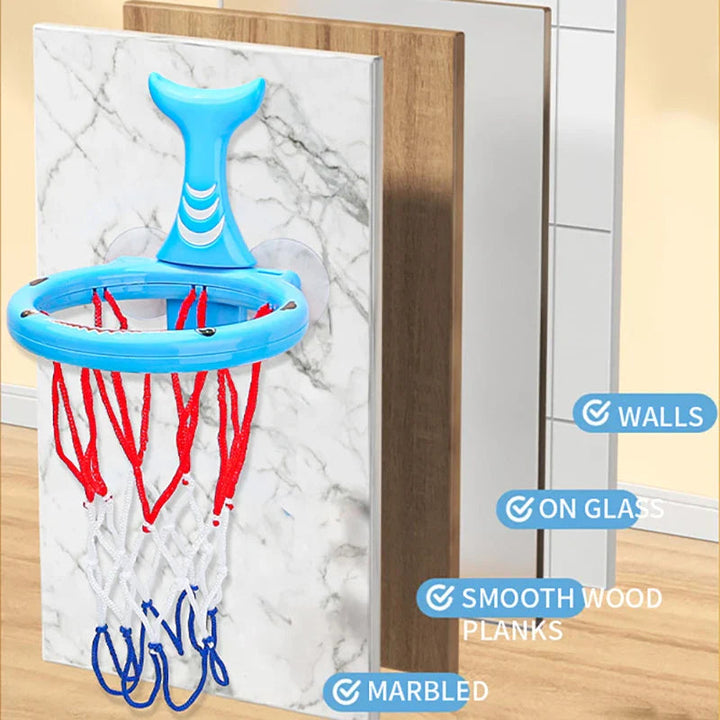 Blue whale basketball hoop shown with examples of smooth mounting surfaces