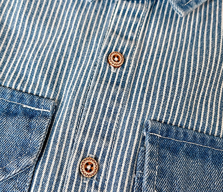 Blue and white striped button-front panel between the jacket&