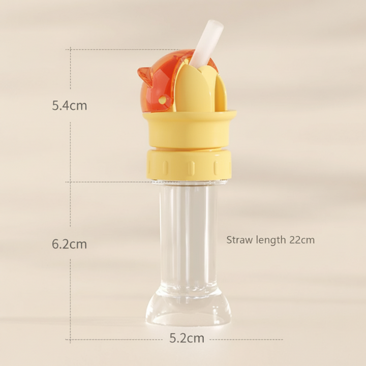 Measurement diagram showing a 5.4 cm cap, 6.2 cm storage case, 5.2 cm base, and 22 cm straw.