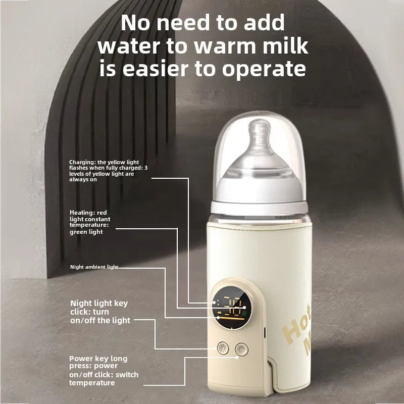 Bottle warmer with a guide to its digital display, temperature control and front buttons