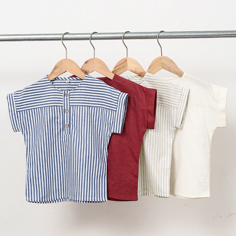 Blue striped, red, gray striped, and white boys&