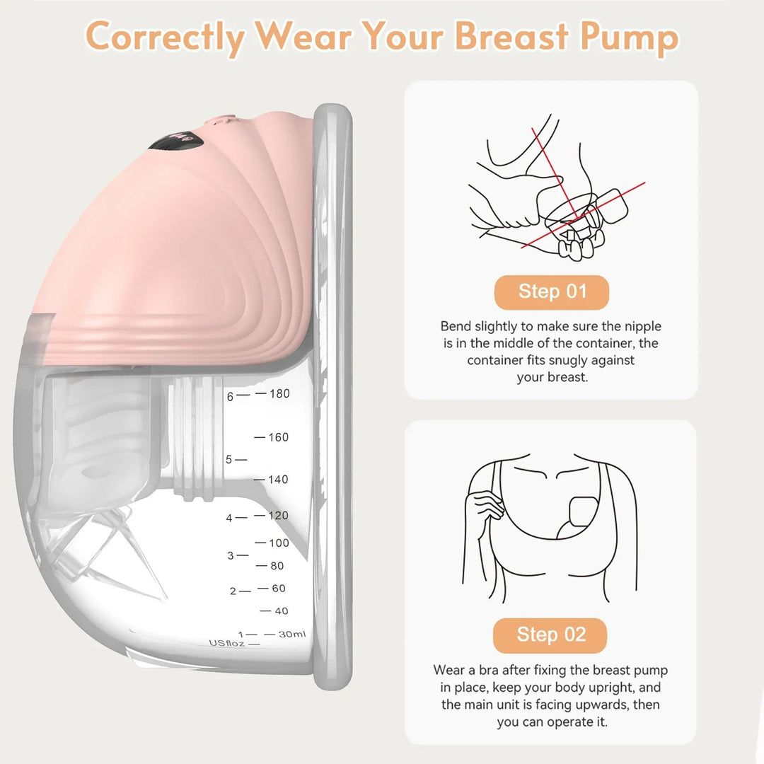 Breast pump fitting guide showing nipple alignment and positioning inside a bra