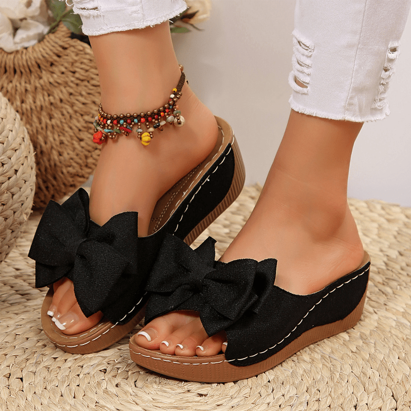 Breezy Bow Wedge Sandals Grippy Outsole Product Image 01