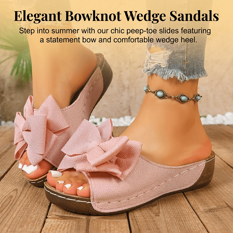 Breezy Bow Wedge Sandals Grippy Outsole Product Image 02