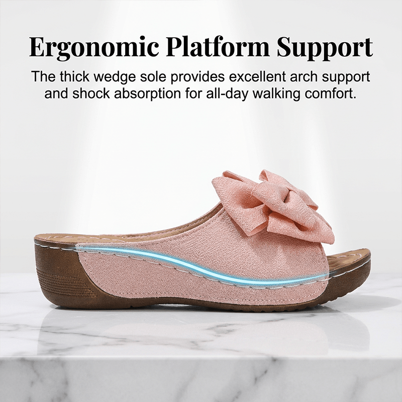Breezy Bow Wedge Sandals Grippy Outsole Product Image 03