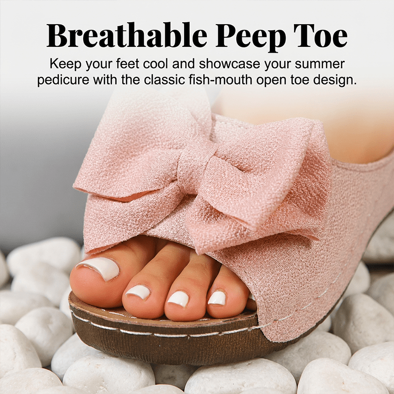Breezy Bow Wedge Sandals Grippy Outsole Product Image 05