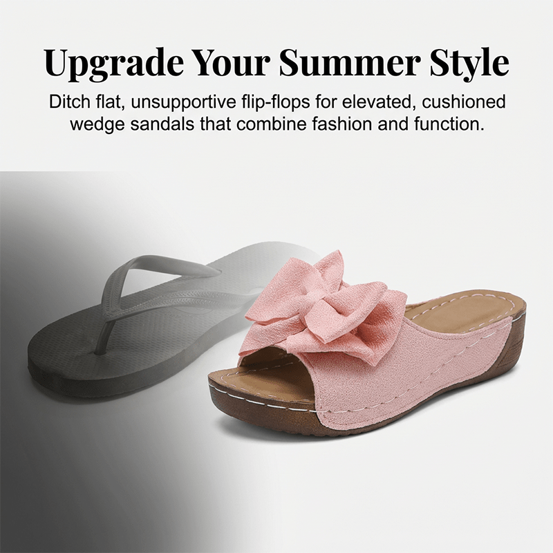 Breezy Bow Wedge Sandals Grippy Outsole Product Image 07