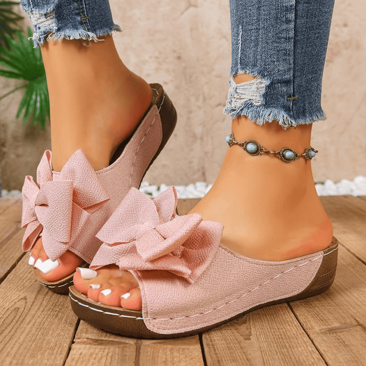 Breezy Bow Wedge Sandals Grippy Outsole Product Image 12