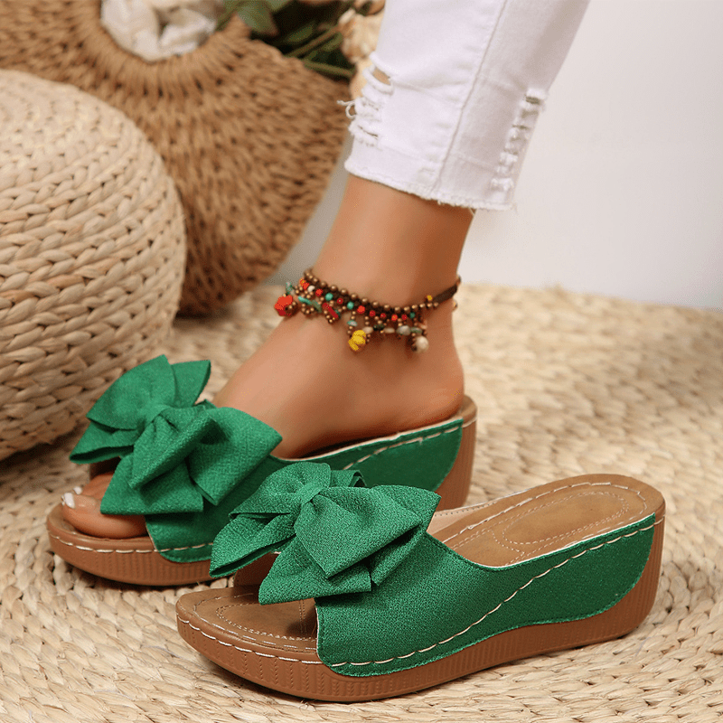 Breezy Bow Wedge Sandals Grippy Outsole Product Image 13