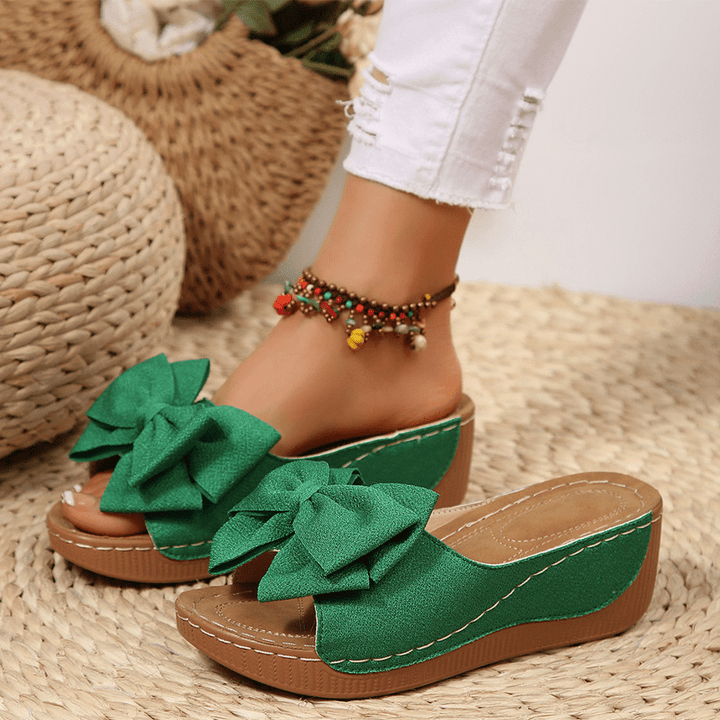 Breezy Bow Wedge Sandals Grippy Outsole Product Image 13