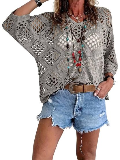 Breezy Crochet V Neck Summer Layer Top Product Image 03