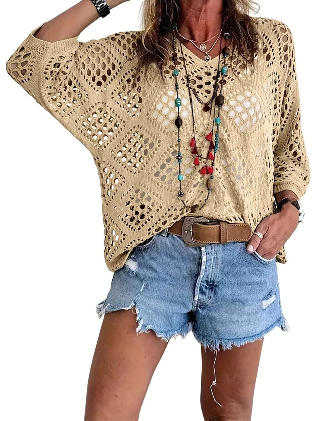 Breezy Crochet V Neck Summer Layer Top Product Image 05