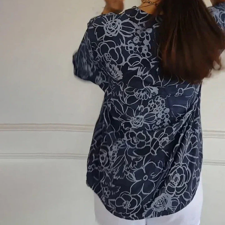 Breezy Floral V Neck Roll Tab Shirt Product Image 08