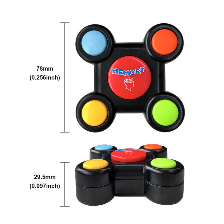 Memory game measurement diagram showing top and side views