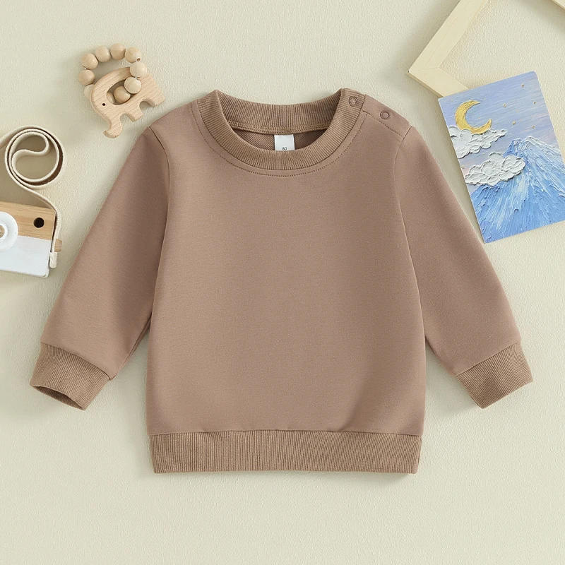 Brown baby sweatshirt with a crew neck, long sleeves, and ribbed trim