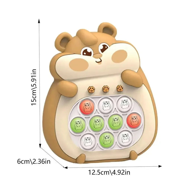 Brown hamster speed game with height, width and depth measurements