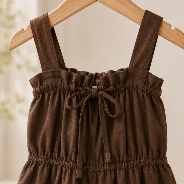 Close-up of the brown jumpsuit&