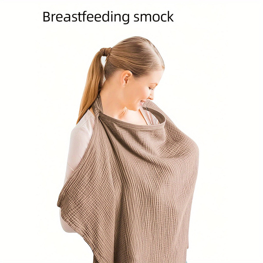 Brown nursing scarf worn around the neck for front coverage