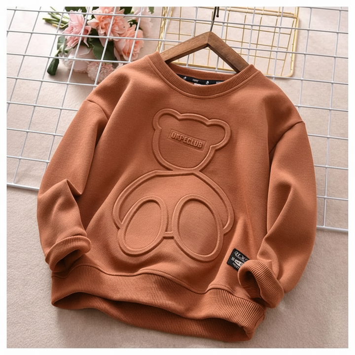 Brown bear sweatshirt with long sleeves and a round ribbed neckline