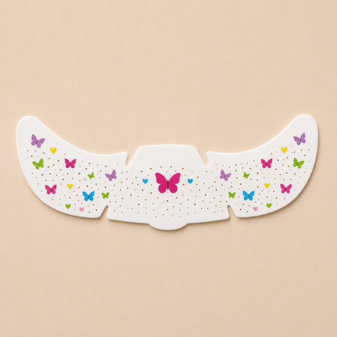 Temporary face sticker sheet with colorful butterflies and tiny dots