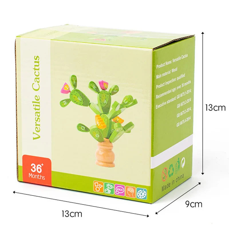 Alphabet cactus box with measurements of 13 cm by 9 cm by 13 cm.