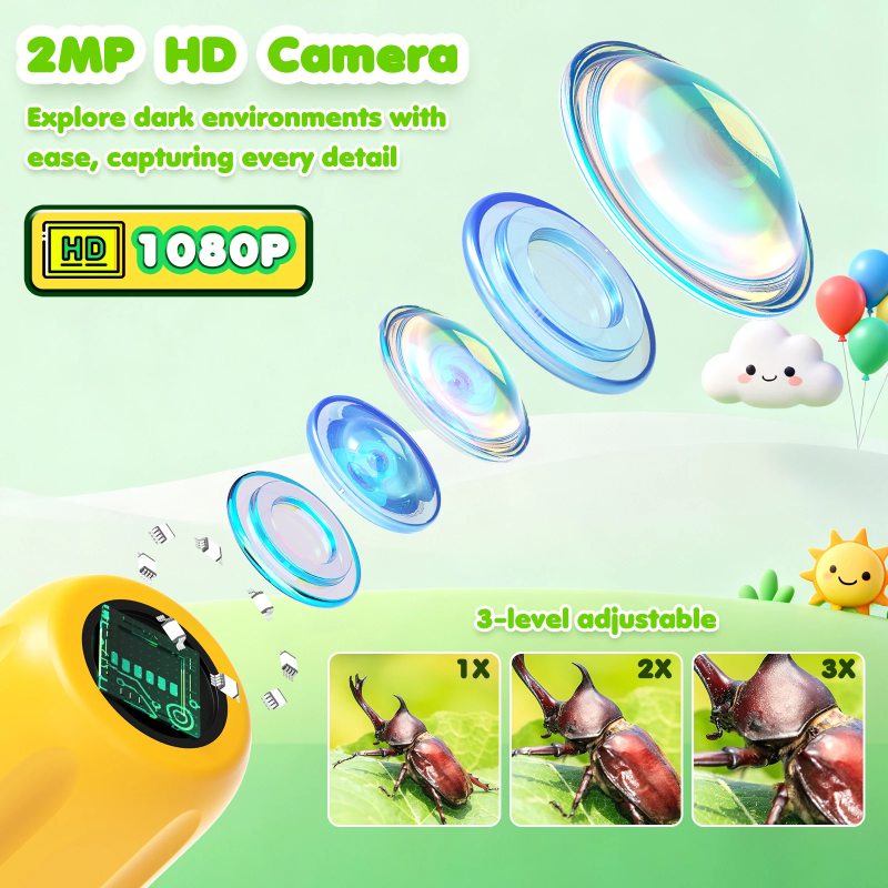Camera lens diagram with adjustable magnification examples