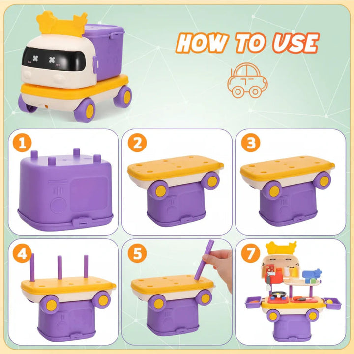 Illustrated steps for assembling the car kitchen playset