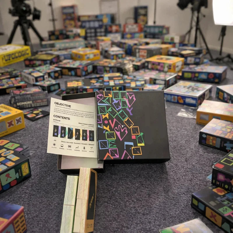 Instruction sheet and card game box displayed on a tabletop
