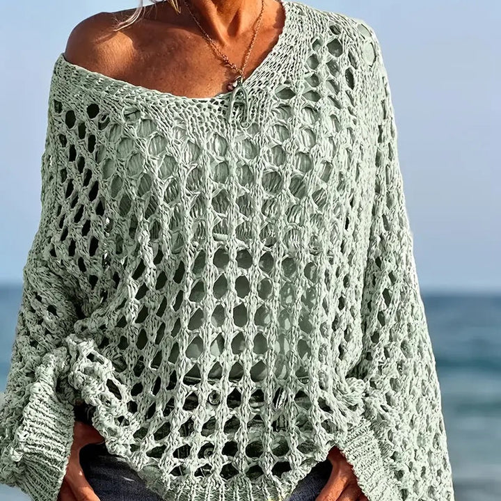 Celia Crochet Knit Relaxed Womens Top Product Image 06