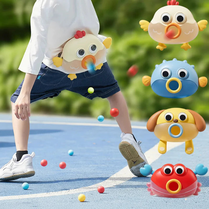 Chick ball-shaking game worn at the waist outdoors beside other animal designs