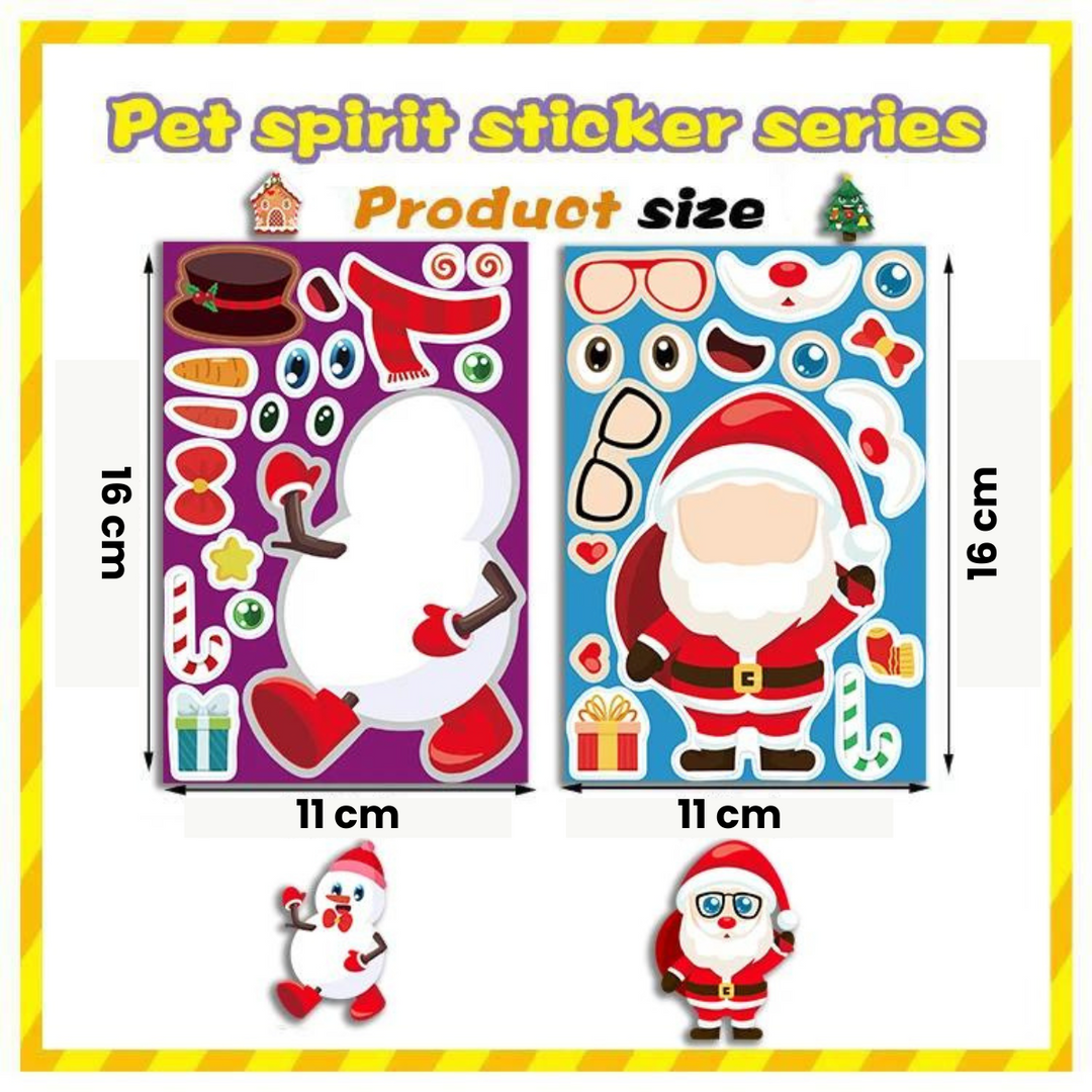 Santa and snowman sticker sheets shown with 16 cm height and 11 cm width measurements