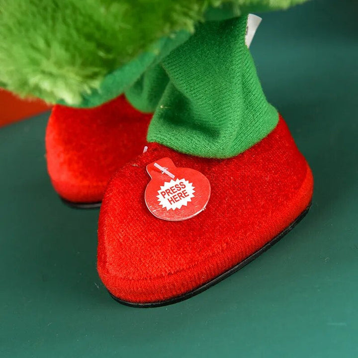 Close-up of the press button on the Christmas tree toy&