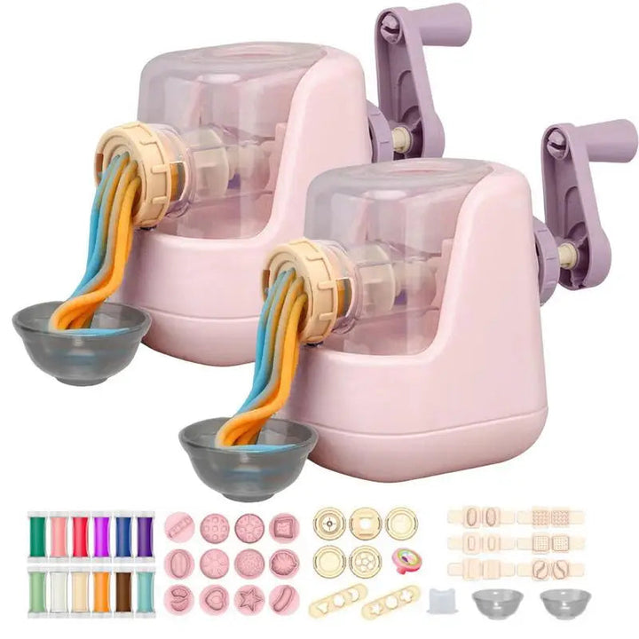 Pink clay pasta maker set options with different mold and tool assortments