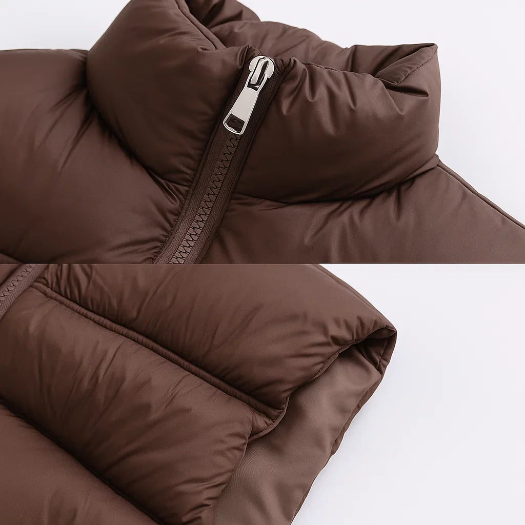Close-up of the coffee-brown vest&