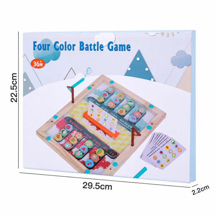 Color-matching game box with labeled dimensions of 29.5 x 22.5 x 2.2 cm.