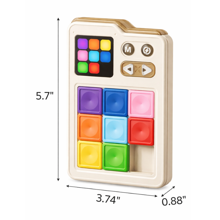 Color sliding puzzle with measurements of 5.7 by 3.74 by 0.88 inches