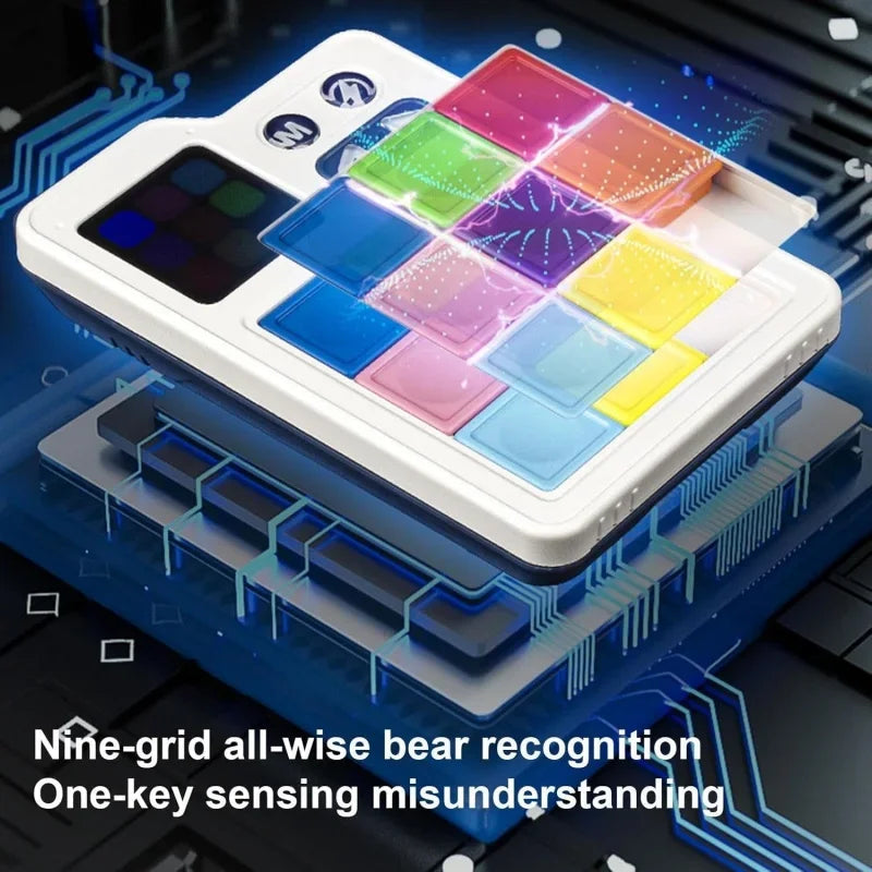 Cutaway-style illustration of the color sliding puzzle and its electronic components