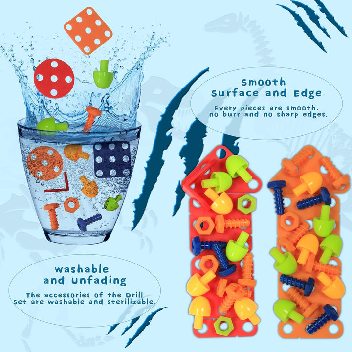 Colorful screws and perforated building pieces shown in water and in a close-up arrangement