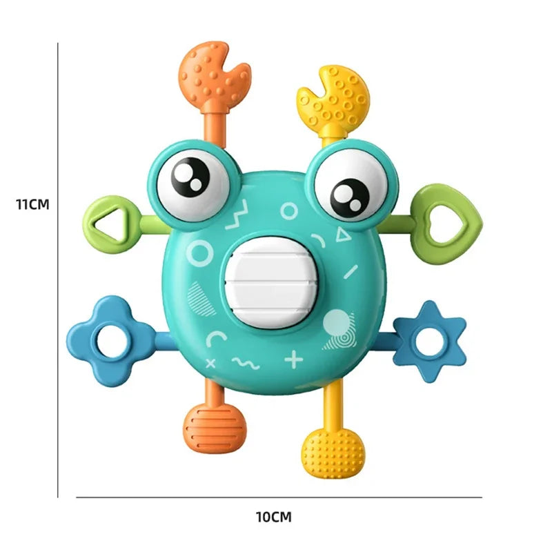Crab sensory toy measurement diagram showing 10 cm width and 11 cm height