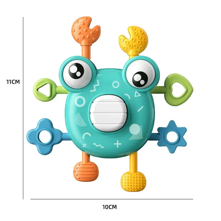 Crab sensory toy measurement diagram showing 10 cm width and 11 cm height