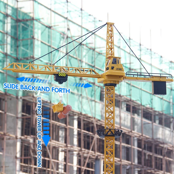 Crane diagram showing trolley travel along the boom and vertical movement of the lifting hook.