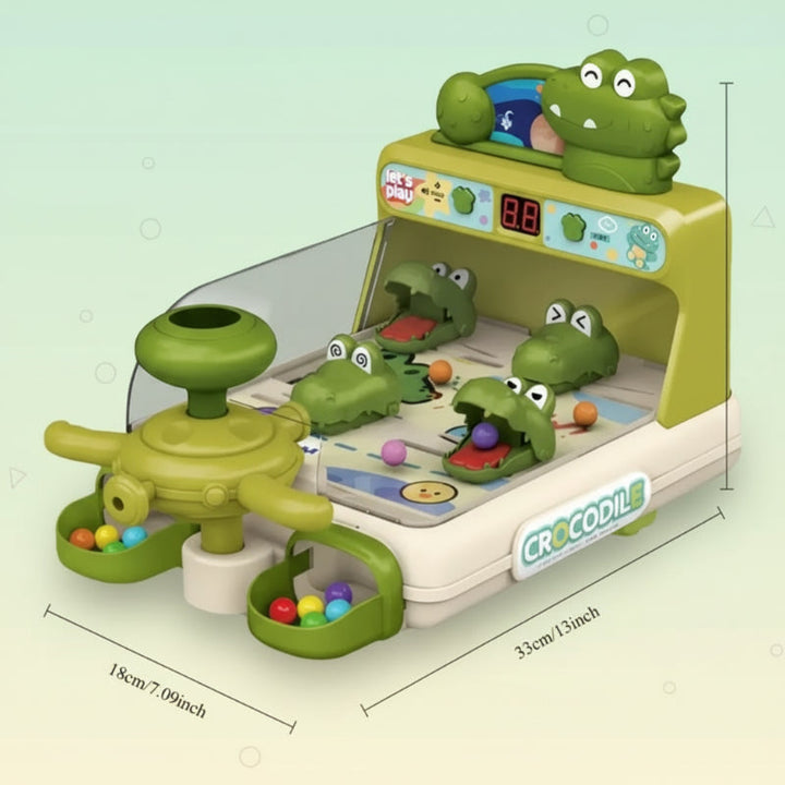 Crocodile pinball game measurement diagram showing a 33 cm length and 18 cm width