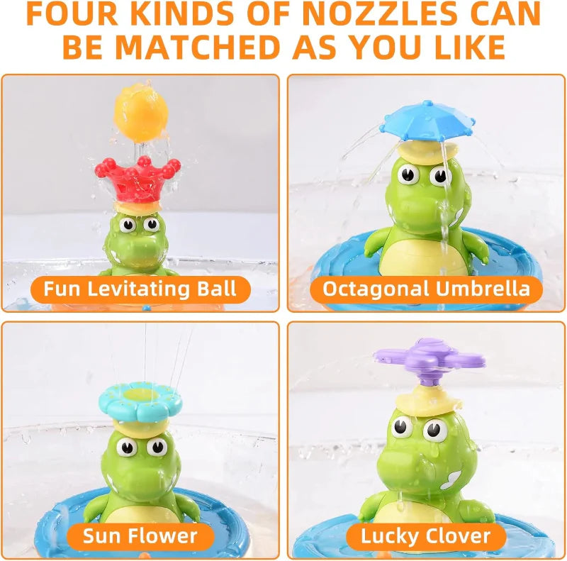 Four crocodile fountain spray options: ball-lifting, umbrella, flower, and clover